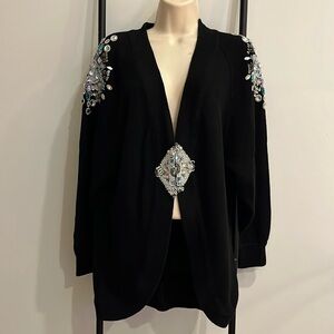 Vintage 80s Side Lines Jeweled Beads  Black Cotton Blend Knit Women Size L